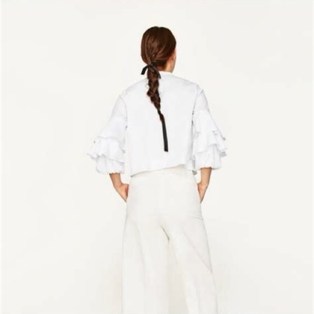 White Ruffled Sleeve Top - Picture 2 of 3